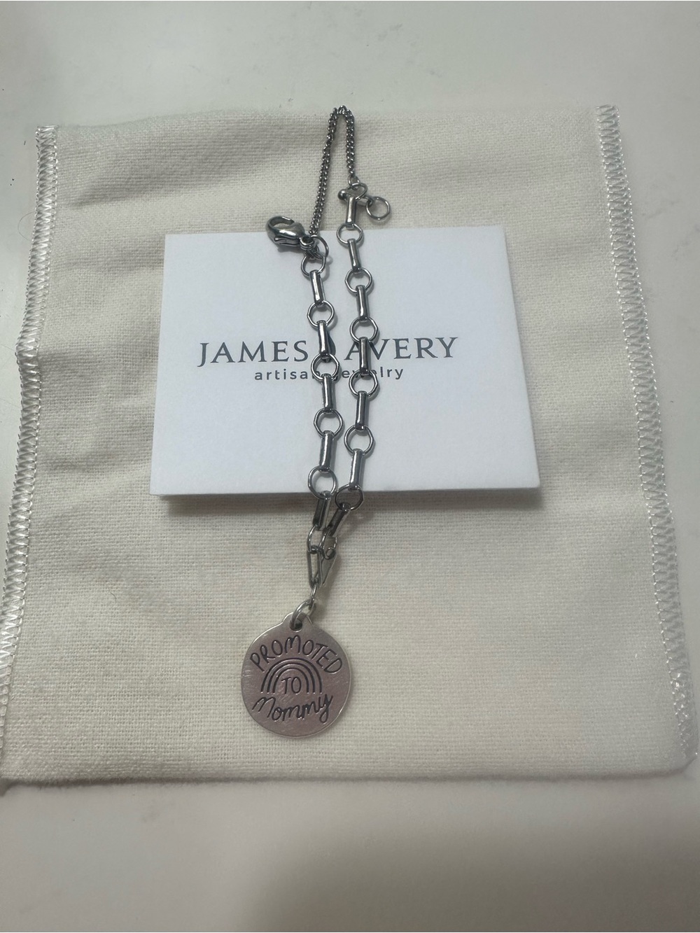 James Avery Silver 'Promoted to Mommy' Round Charm bracelet new